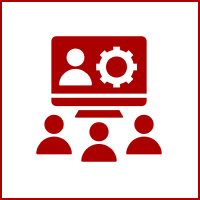 Computer screen with users and gear icon