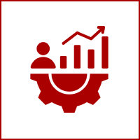 Red gear and graph icon on black
